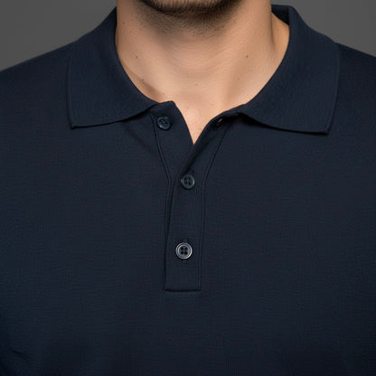 Navy Blue Cotton Polo Sweater Slim Fit