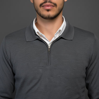 Grey Cotton Zipper Sweater Slim Fit