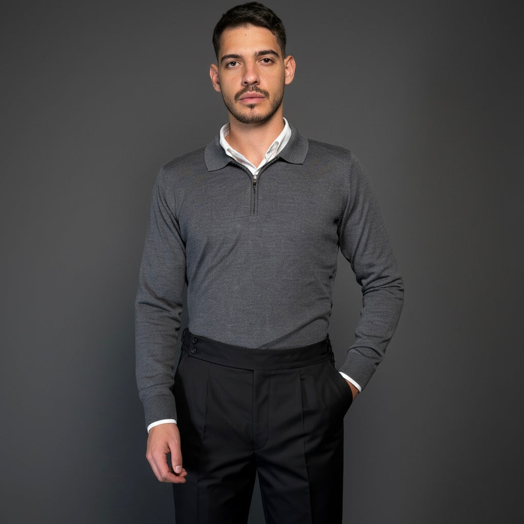 Grey Cotton Zipper Sweater Slim Fit