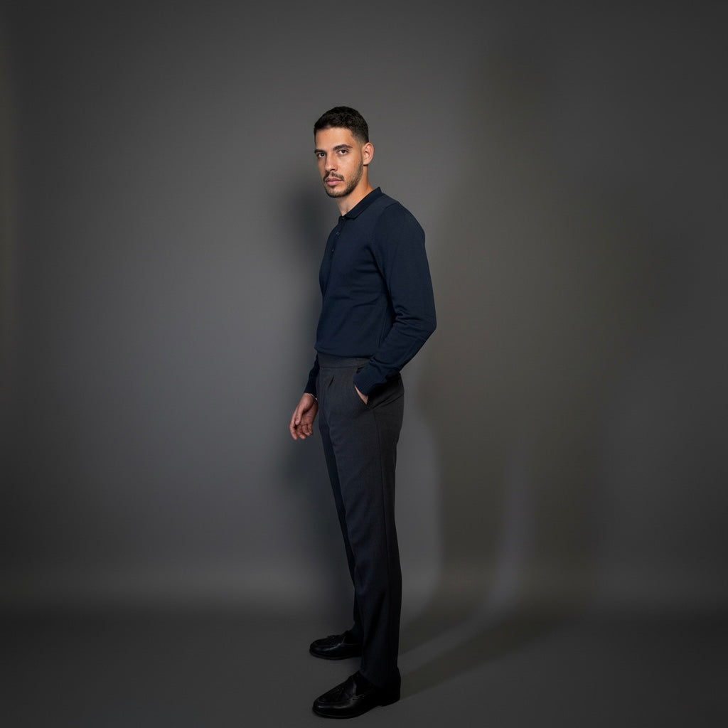 Navy Blue Cotton Polo Sweater Slim Fit