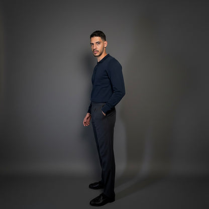 Navy Blue Cotton Polo Sweater Slim Fit