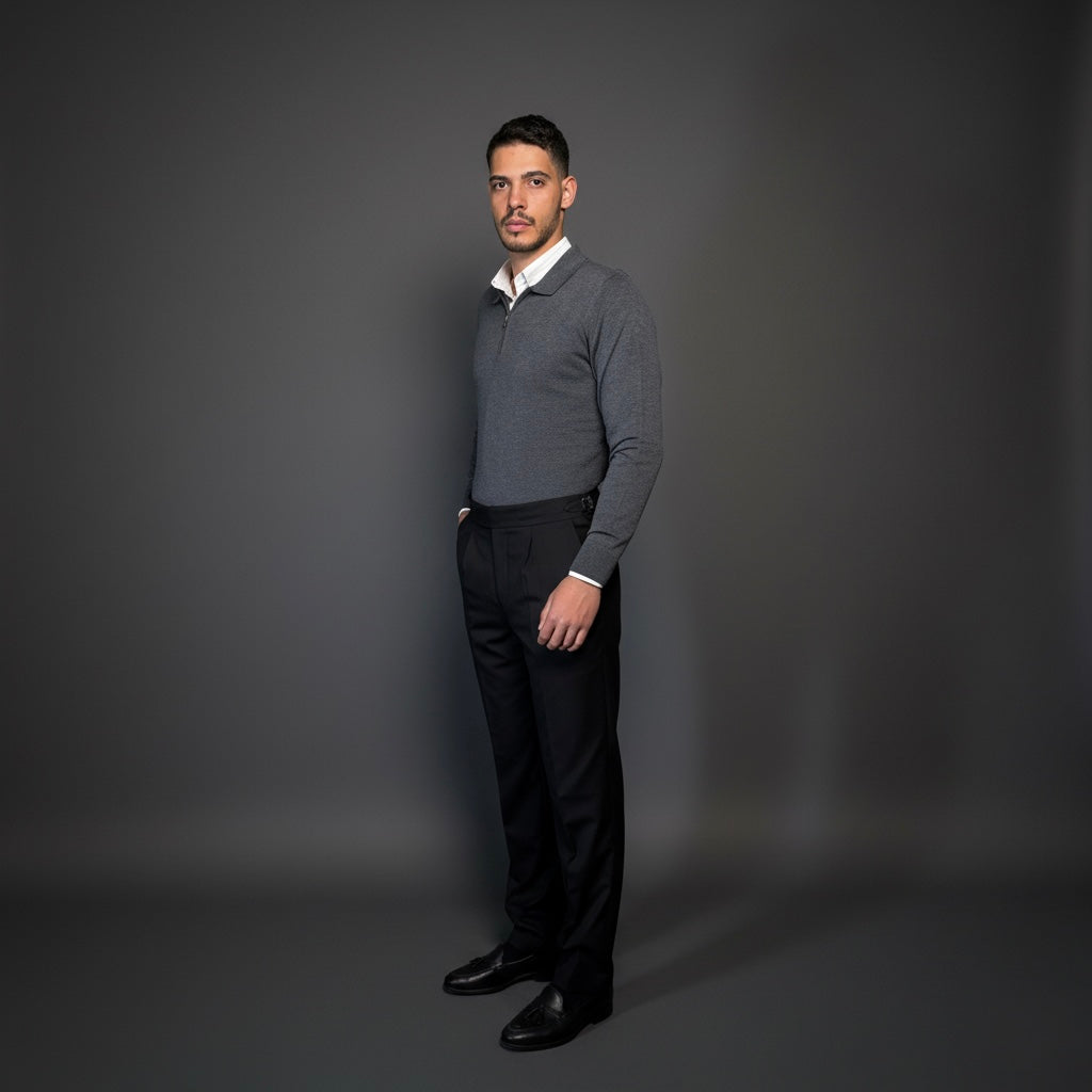 Grey Cotton Zipper Sweater Slim Fit