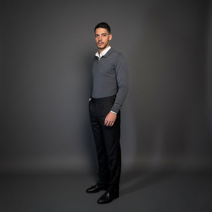 Grey Cotton Zipper Sweater Slim Fit