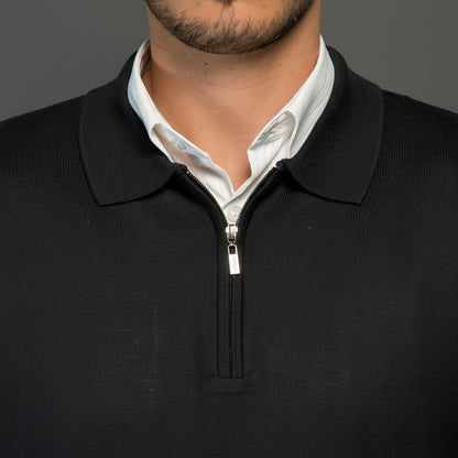Black Cotton Zipper Sweater Slim Fit