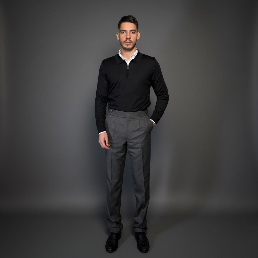 Black Cotton Zipper Sweater Slim Fit