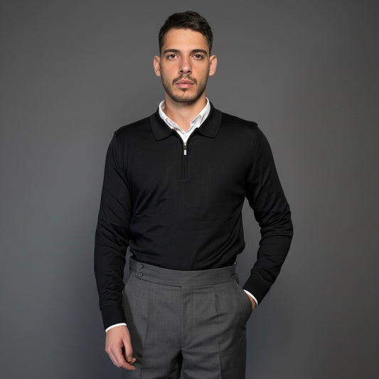 Black Cotton Zipper Sweater Slim Fit
