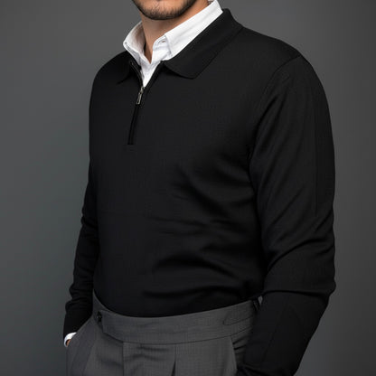 Black Cotton Zipper Sweater Slim Fit
