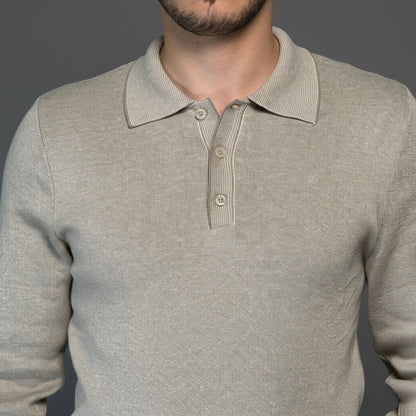 Beige Cotton Polo Sweater Slim Fit