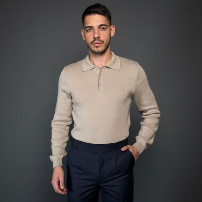 Beige Cotton Polo Sweater Slim Fit