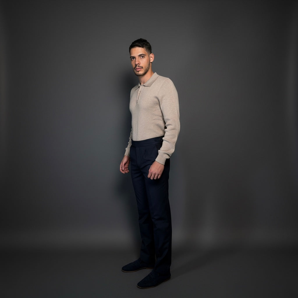 Beige Cotton Polo Sweater Slim Fit