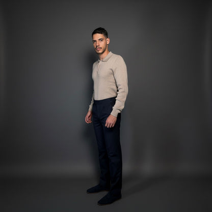 Beige Cotton Polo Sweater Slim Fit