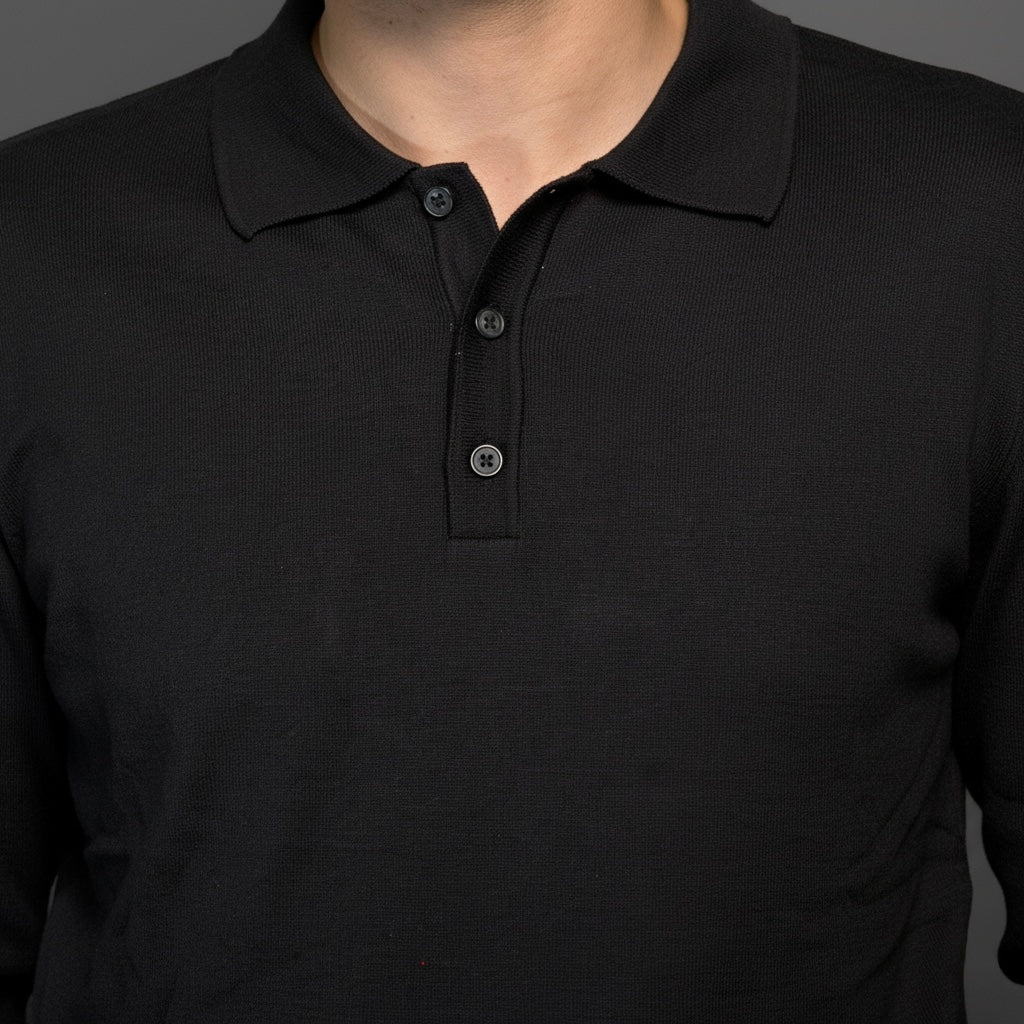 Black Cotton Polo Sweater Slim Fit