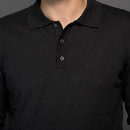 Black Cotton Polo Sweater Slim Fit
