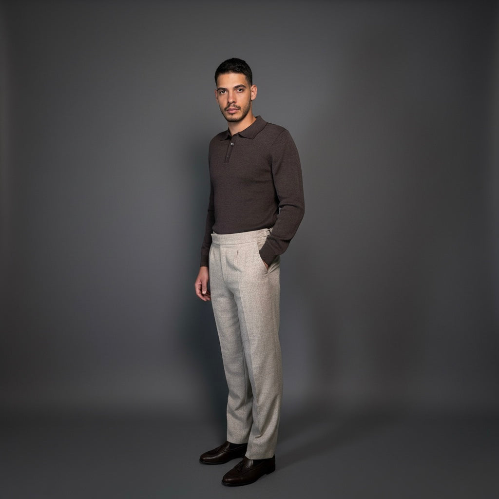 Brown Cotton Polo Sweater Slim Fit