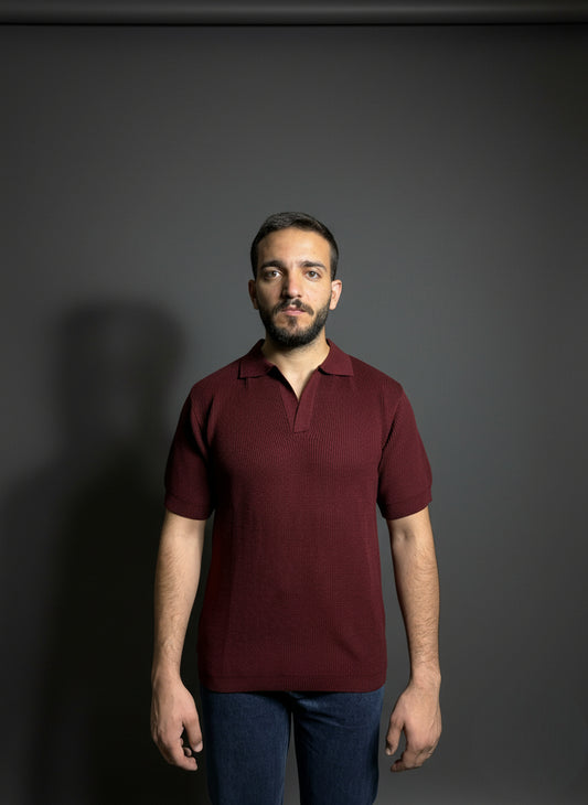 Maroon Johnny Collar Polo Shirt
