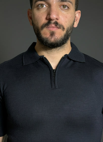 Navy Blue Zip Polo Shirt