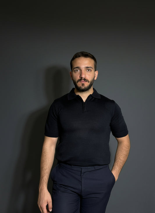 Navy Blue Zip Polo Shirt