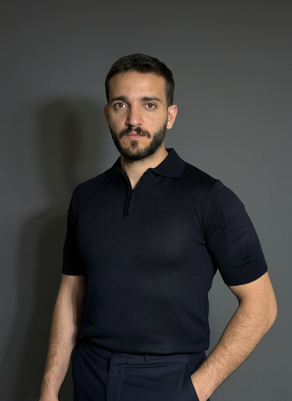Navy Blue Zip Polo Shirt