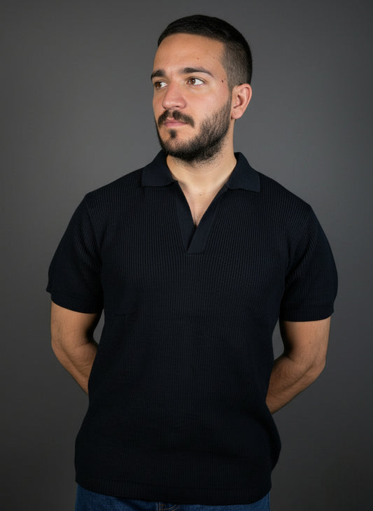 Navy Blue Johnny Collar Polo Shirt