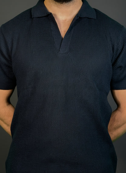 Navy Blue Johnny Collar Polo Shirt
