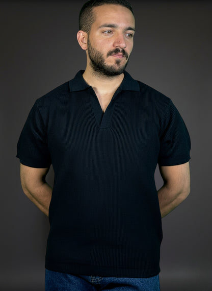Navy Blue Johnny Collar Polo Shirt