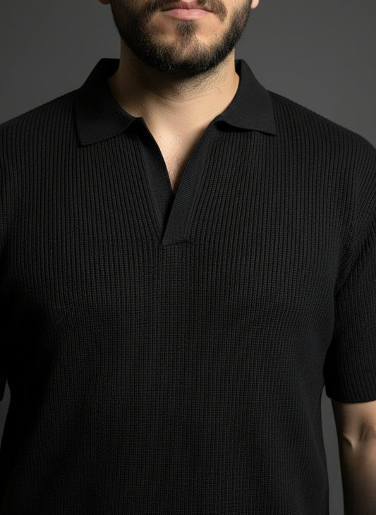 Black Johnny Collar Polo Shirt