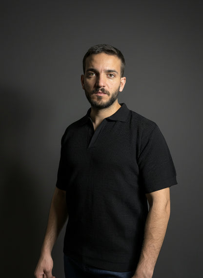 Black Johnny Collar Polo Shirt