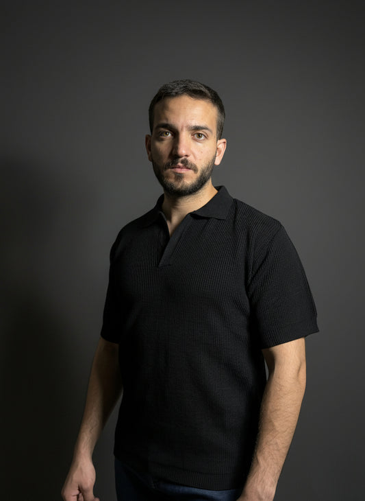 Black Johnny Collar Polo Shirt