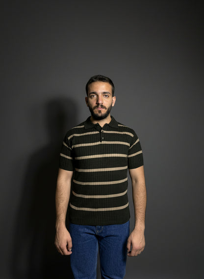 Dark Green & beige Striped Polo Shirt