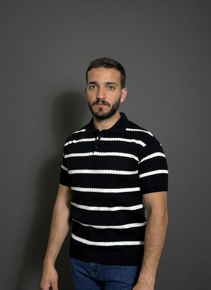 Navy & White Striped Polo Shirt