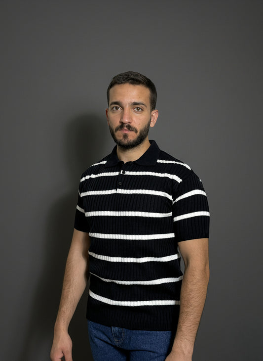 Navy & White Striped Polo Shirt