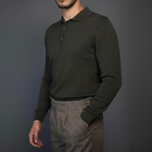 Olive Green Cotton Polo Sweater Slim Fit