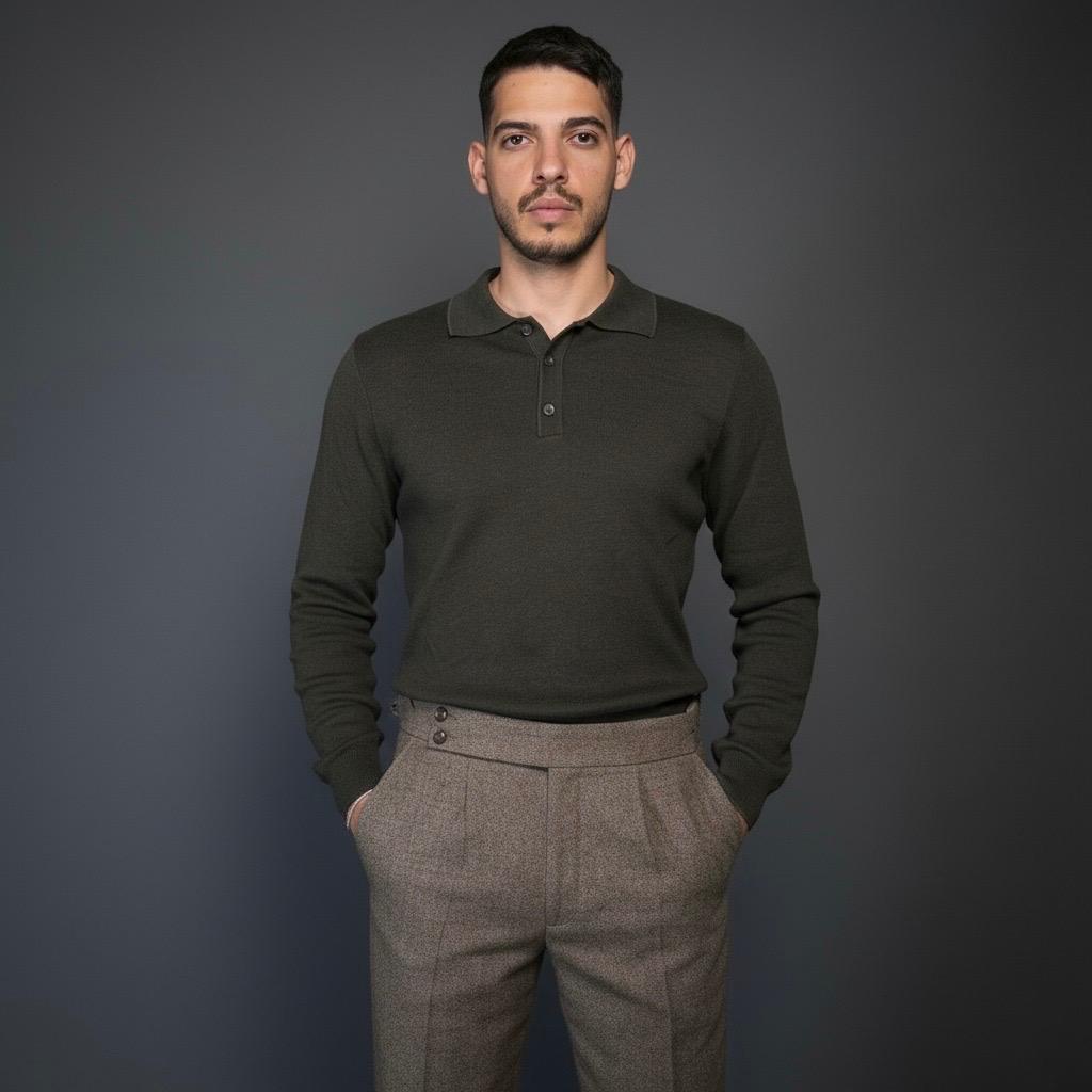 Olive Green Cotton Polo Sweater Slim Fit
