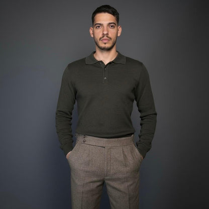 Olive Green Cotton Polo Sweater Slim Fit