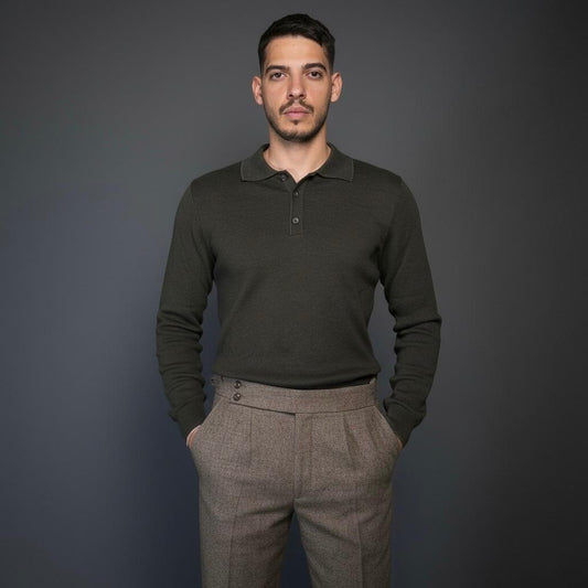 Olive Green Cotton Polo Sweater Slim Fit