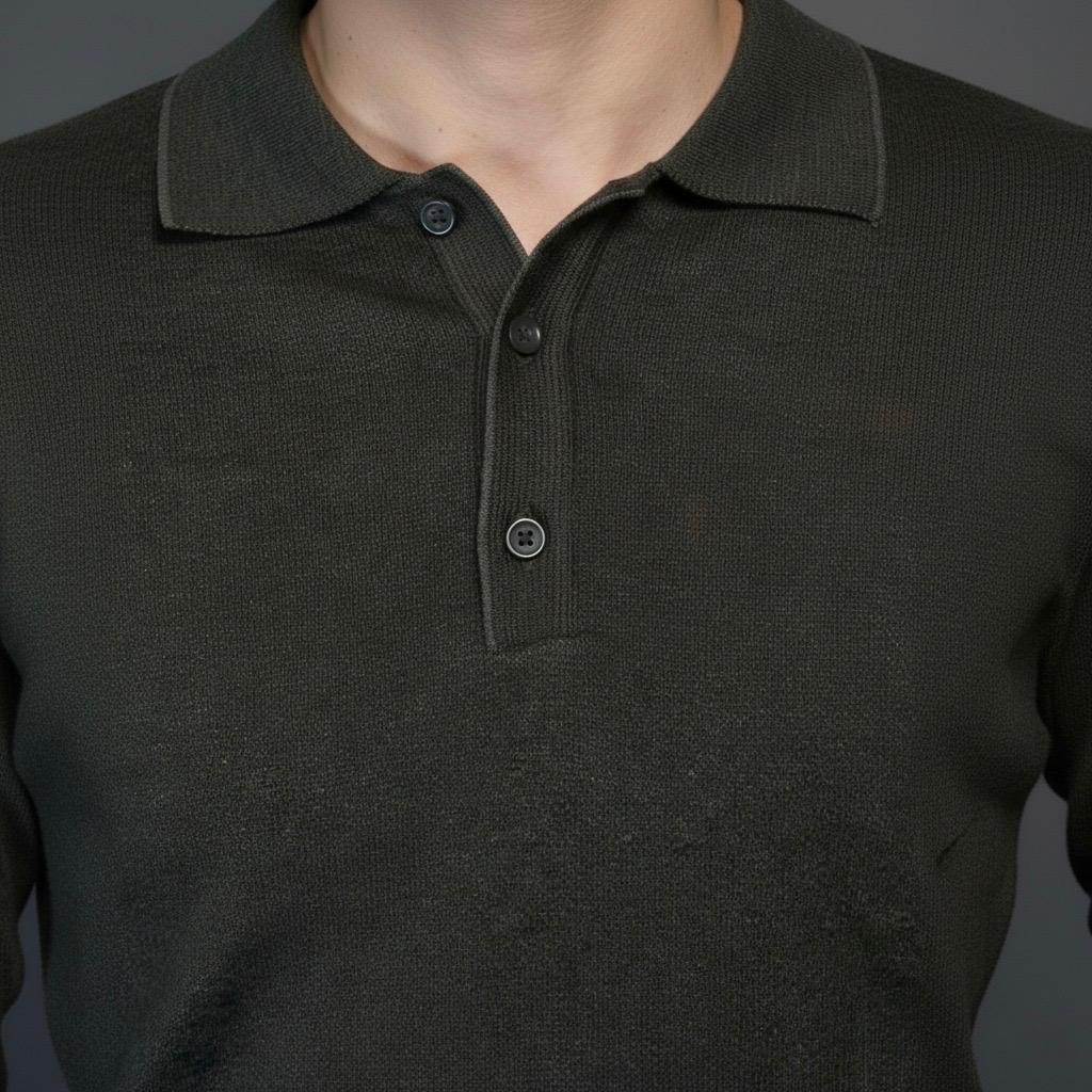 Olive Green Cotton Polo Sweater Slim Fit