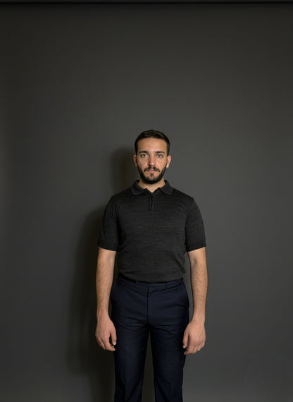Charcoal Grey Zip Polo Shirt