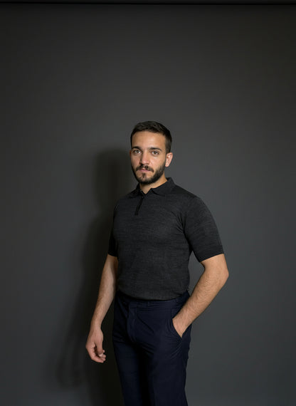 Charcoal Grey Zip Polo Shirt