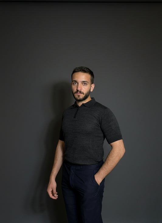 Charcoal Grey Zip Polo Shirt