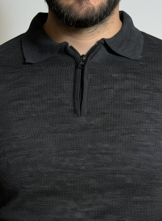 Charcoal Grey Zip Polo Shirt
