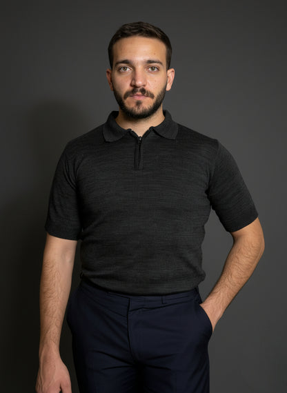 Charcoal Grey Zip Polo Shirt