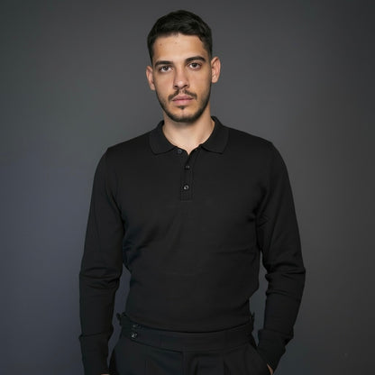 Black Cotton Polo Sweater Slim Fit
