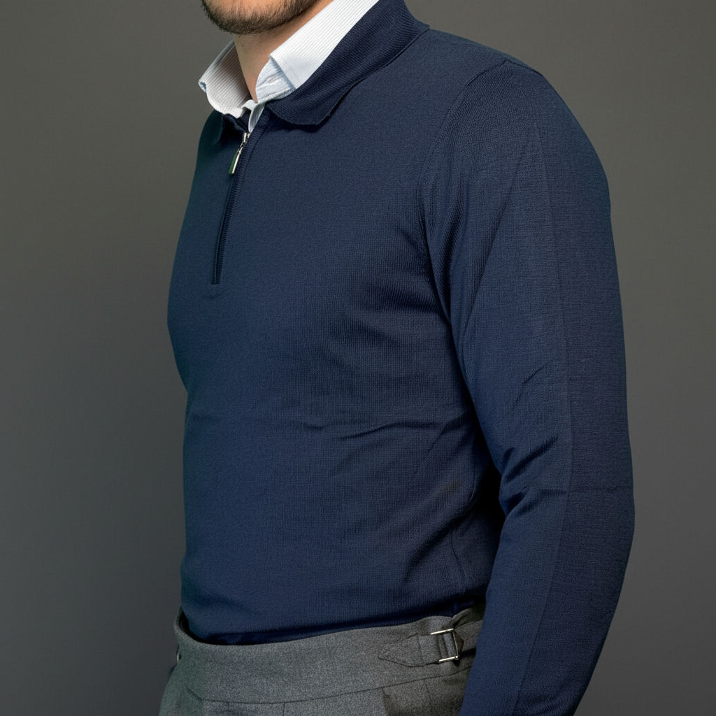 Navy Blue Cotton Zipper Sweater Slim Fit